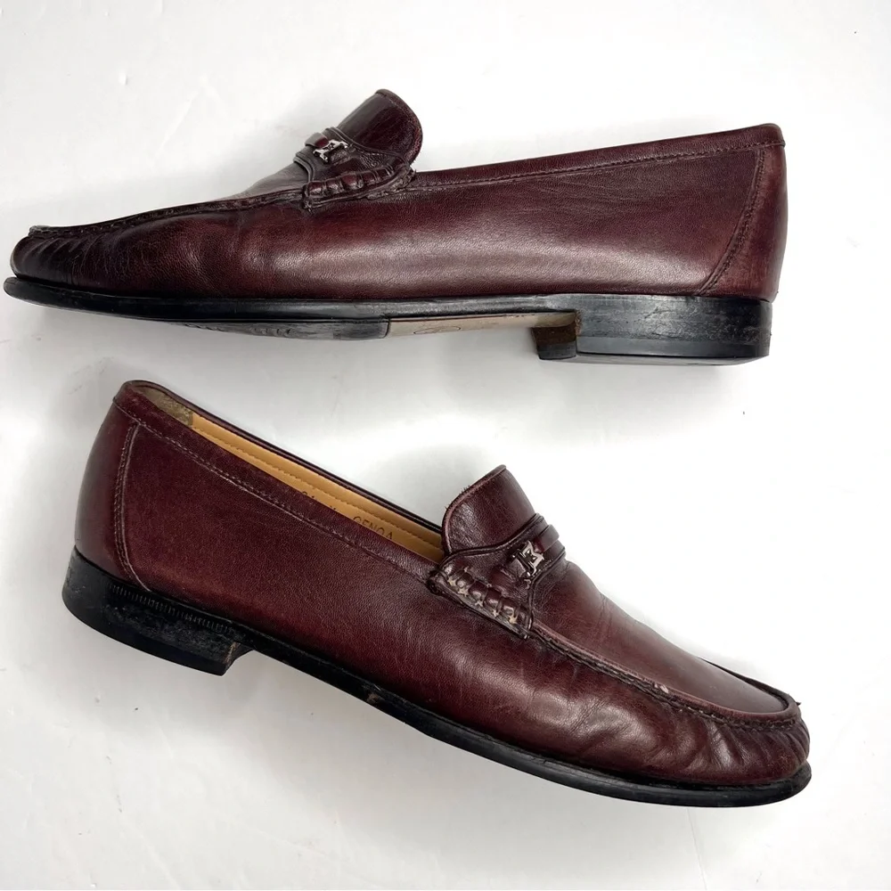 Bruno Magli Genoa Horsebit M Logo Loafer Burgundy Leather Slip-On 9.5 M Classic